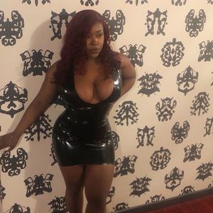 Black PU Plunge Bodycon Mini Dress